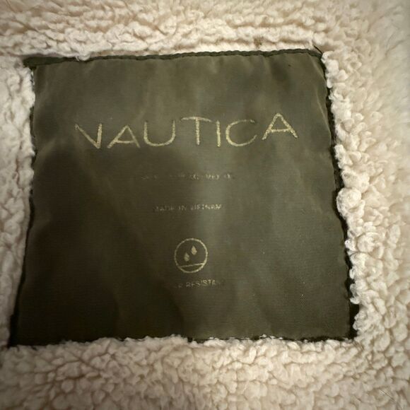 Nautica Drawstring Waist Parka Jacket Removeable Faux Fur Hood Olive Size XL - Picture 9 of 12